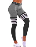 GILLYA Striped Leggings Seamless Thigh High Workout Leggings Women Tommy Control Tiktok Butt Lifting Leggings Seamless Yoga Pants Grey