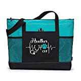 Vet Tech, Veternarian Personalized Tote Bag with Mesh Pockets, Custom Printed Heartbeat Stethoscope Paw Print