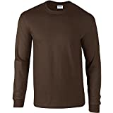 Gildan Mens Plain Crew Neck Ultra Cotton Long Sleeve T-Shirt (L) (Dark Chocolate)