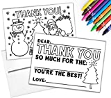 Tiny Expressions - Kid's Holiday Coloring Thank You Cards with Envelopes Set (Pack of 10) | Premium Fill in the Blank Double Sided Cardstock Notes | Fun Christmas Thank Yous for Children