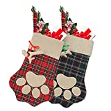 XinblueCo 2Pieces Christmas Stocking Pet Paw Stockings Burlap Fireplace Hanging Stockings for Dog Cat and Christmas Decoration