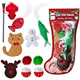 Lepawit 10Pcs Christmas Cat Toys Cat Kitten Stocking Gifts Value Pack with Cat Teaser, Plush Feather Toy, Catnip, Furry Ball, Bell Ball