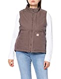 Carhartt Women's Loose Fit Washed Duck Sherpa-Lined Mock Vest, Taupe Gray, X-Large