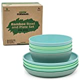 Grow Forward Kids Bamboo Bowl and Plate Set - 4 Bamboo Plates & 4 Bamboo Bowls - Toddler Dishes - BPA Free & Dishwasher Safe - Eco Friendly Biodegradable Reusable Dinnerware (Rainforest)