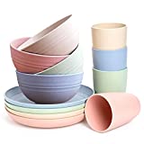 Deitybless Wheat Straw Dinnerware Sets for 12pcs(Eco friendly & Reusable Plates, Cups, Bowls and Cutlery) Unbreakable Dinnerware Set, Microwave and Dishwasher Safe, Great for Kids & Adult