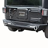 LEDKINGDOMUS Rear Bumper Compatible with 07-18 Jeep Wrangler JK and JK Unlimited with 2x LED Lights & 2" Hitch Receiver Textured Black