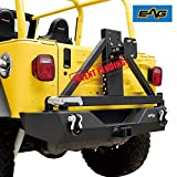 EAG Steel Black Rear Bumper with Tire Carrier and Hitch Receiver Fit for 87-06 Jeep Wrangler TJ YJ