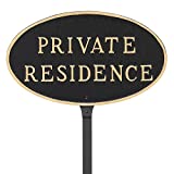 Montague Metal Products 6 x 10-Inch Oval "Private Residence" Plaque with 23-Inch Lawn Stake, Black/Gold