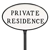 Montague Metal Products 6" x 10" Oval Private Residence Statement Plaque with 23" Lawn Stake, White/Black