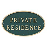 Montague Metal Products Oval Private Residence Statement Plaque Sign, Hunter Green with Gold Letter, 6" x 10"