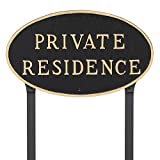 Montague Metal Products 10" x 18" Oval Private Residence Statement Plaque with 23" Lawn Stake, Black/Gold