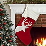 S-DEAL Christmas Stockings 20.5 Inches Wool Needlepoint Gift Filler Holder with White Pompoms for Xmas Party Decorations