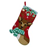 Alice Doria 21“ Handmade Hooked 3D Reindeer Christmas Stocking with Beautifully Detailed Pattern