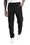 THE GYM PEOPLE Men's Fleece Joggers Pants with Deep Pockets Athletic Loose-fit Sweatpants for Workout, Running, Training (Large, Fleece Lined-Black)