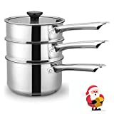 Double Boiler Stainless Steel Pots for Melting Chocolate,Candle Making,Steamer with Tempered Glass Lid for Clear View while Cooking, Dishwasher & Oven Safe - 3 Qts & 4 Pieces