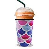 PuFivewr Reusable Iced Coffee Cup Insulator Sleeve for Cold Beverages and Neoprene Holder for Starbucks Coffee, McDonalds, Dunkin Donuts, More (Mermaid, 30oz - 32oz)