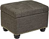 FIRST HILL FHW Grey 5th Ave Modern Charcoal Linen Upholstered Storage Ottoman, GRAY