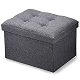 Small Storage Ottoman Foot Rest Stool Short Ottoman Foot Stools Foldable Footrest Linen Fabric Folding Storage Thicker Foam Rectangle Collapsible Bench 17X13X11in Grey