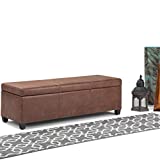 SIMPLIHOME Avalon 48 inch Wide Rectangle Lift Top Storage Ottoman Bench in Upholstered Distressed Umber Brown Faux Air Leather with Large Storage Space for the Living Room, Entryway, Bedroom
