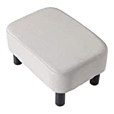 IBUYKE 16.54" Small Footstool, Linen Fabric Pouf, with Padded Seat Pine Wood Legs and Padded Rectangular Stool, for Living Room Bedroom, Linen RF-BD213