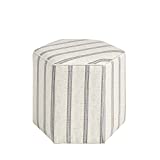 Martha Stewart Ellen Accent Ottoman - Solid Wood Frame, Soft Fabric, Hexagonal Small Stool Chair - Modern Foam Padded Top Footstool Living Room Furniture Natural, 18" X 18" X 16", Grey Stripes
