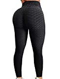 FITTOO Women's High Waist Yoga Pants Tummy Control Scrunched Booty Leggings Workout Running Butt Lift Textured Tights Peach Butt Black(M)