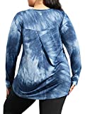 FOREYOND Women's Plus Size Long Sleeve Sport Tee Loose Fit Athletic Yoga Running Workout Thumb Holes Shirts,Tie dye 1,XXL