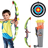 Conthfut Bow and Arrow for Kids with LED Flash Lights - Archery Bow with 9 Suction Cups Arrows, Target, and Quiver, Practice Outdoor Toys for Children Above 5-12 Years Old Green