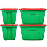 SIMPLYKLEEN 4-Pack Christmas Storage Totes with Lids (Red/Green), 18-Gallon (72-Quart) Xmas Bins, 25.72" x 16.98" x 15.1", Holiday Organizer, Plastic Storage Container…