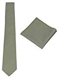Mens Solid Skinny Linen Tie with Pocket Square Gift, Sage Green, Size One Size