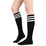 American Trends Womens Athletic Socks Outdoor Sport Socks Thigh High Tights Stockings Casual Stripes Tube Socks 1 Pack Black White