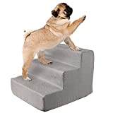 Pet Stairs – Foam Pet Steps for Small Dogs or Cats, 3 Step Design, 2-Tone Removable Cover – Non-Slip Dog Stairs for Home or Vehicle by PETMAKER (Gray)