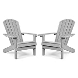 Adirondack Chairs Set of 2 Plastic Weather Resistant, Outdoor Chairs 5 Steps Easy Installation, Like Real Wood, Widely Used in Outdoor, Patio, Fire Pit, Deck, Outside, Garden, Campfire Chairs (Grey)