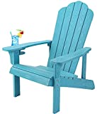 Adirondack Chair, Hard Plastic Weather Resistant Adirondack Chair with Cup Holder, Comfortable Easy to Assemble and Maintain, Outdoor Chair for Patio, Backyard Deck, Fire Pit & Lawn Porch (Lake Blue)