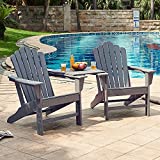 Ehomeline Classic Outdoor Adirondack Chairs with Connecting Plate Set of 3 for Garden Porch Patio Deck Backyard, Weather Resistant Accent Furniture, Slate Grey