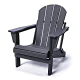 POLYDUN Folding Adirondack Chair, HDPE Outdoor Weather Resistant Plastic Lounge Beach Chairs for Pool Patio Deck Garden, Backyard and Lawn Furniture(Black)