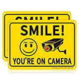 Sheenwang 2-Pack Smile You’re on Camera Sign, Video Surveillance Signs Outdoor, UV Printed .040 Mil Rust Free Aluminum 10 x 7 in, Security Camera Sign for Home, Business, Driveway Alert, CCTV
