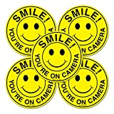 (Set of 5) Smile You're On Camera Stickers - 4.5" Circle - 4 Mil Vinyl - Laminated for Ultimate Protection & Durability - Self Adhesive Decal - UV Protected & Weatherproof - Heavy Duty