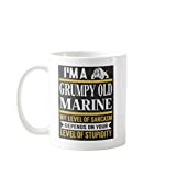 D&DStore 11OZ PREMIUM PORTABLE COFFEE MUGS FUNNY - I'M A GRUMPY OLD MARINE MY LEVEL OF SARCASM DEPENDS ON YOUR LEVEL STUPIDITY - FUNNY COFFEE MUG GIFT IDEAL FOR MEN DAD TEACHER BROTHER #6000