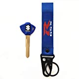 Motorcycle Key Blank Uncut Blade For Suzuki GSXR 600 750 1000 GSX1300R GSF 650 with Key Chain Embroidered Tag Key Ring (Blue)