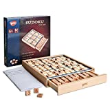 BOHS Wooden Sudoku Board Game with Drawer - with Book of 100 Sudoku Puzzles - Math Brain Teaser Desktop Toys