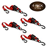 Self-Storing NeatStrap Ratchet Strap 1 in x 15 ft | 4 Pack | Motorcycle, Kayak Ratcheting Strap Tie-Downs for Neat Hauling and Storing | Tie Down Cargo Securely in Pickup Bed, Moving Truck, Trailer