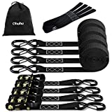 Ratchet Tie Down Straps with Safety Clip 4-Pack 1.5" x 15' and 4 Soft Loops, 1100 lbs Load Cap 3300 lbs Breaking Limit, Ohuhu Ratchet Tie Downs Logistic Cargo Straps for Moving Appliances, Motorcycle