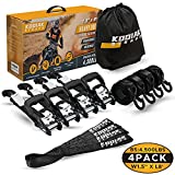 KODIAK STRAPS Ratchet Straps Heavy Duty Tie Downs Strap Set, 4500 Break Strength – 1.5" x 8' 4pk with Soft Loops Motorcycle Straps Cargo Truck Bed Tie Downs – Coated Deep S-Hook & Carry Bag Black