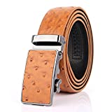 SIMU Men's Ostrich Skin Embossed Pattern Automatic Buckle Genuine Cow Leather Belts Ratchet Belt 35mm Wide 5 Color