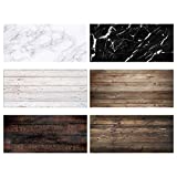 Allenjoy 3pcs 34.4x15.7in Double Sided Photography Background 2 in 1 Black Wood Marble Texture Pattern Waterproof Paper Tabletop Backdrop Food Jewelry Cosmetics Makeup Professional Photo Shoot