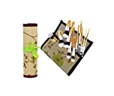 Vegan & Cruelty Free 11pcs Individual Labeled Organic Bamboo Handle Makeup Brush Set with Bamboo Rolling Mat Pouch Holder (Green Bow)
