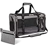 Mr. Peanut's Airline Approved Soft Sided Pet Carrier - Parisian Series Travel Tote with Premium Self Locking Zippers - Faux Fleece Bedding, Leash Tether, Zippered Pocket (Gray)