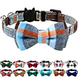 Joytale Updated Breakaway Cat Collar with Bow Tie and Bell, Cute Plaid Patterns, 1 Pack Girl Boy Kitty Safety Kitten Collars, Haze Blue