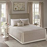 Madison Park Breanna 100% Cotton Fitted Bedspread Classic Traditional Design All Season, Lightweight, Bedding Set, Matching Shams, Queen(60" x80+24D), Diamond Quilted Khaki 4 Piece